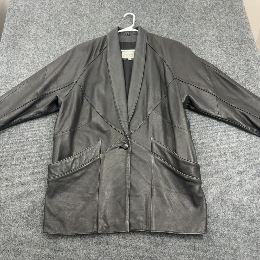 Vintage Pelle Studio Jacket Womens L Black Leather Shawl Collar 90s Chic